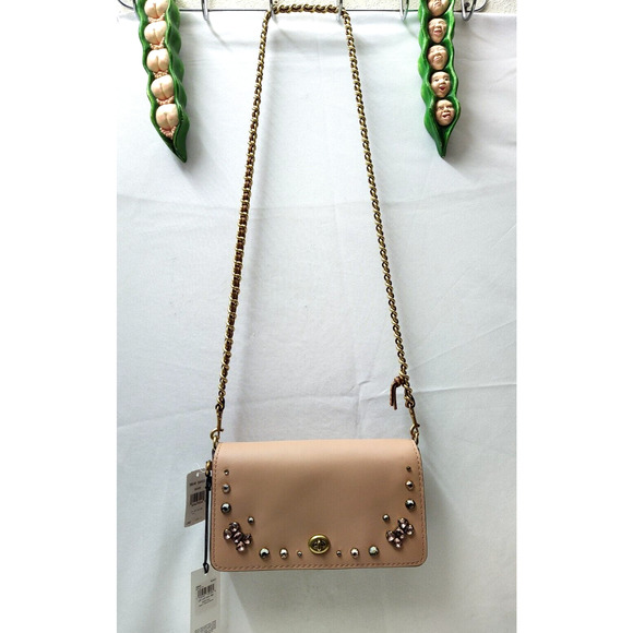 Coach Ladies Dinky Crystal Pink Leather Chain Strap Kisslock Crossbody Bag- NWT - Picture 3 of 13